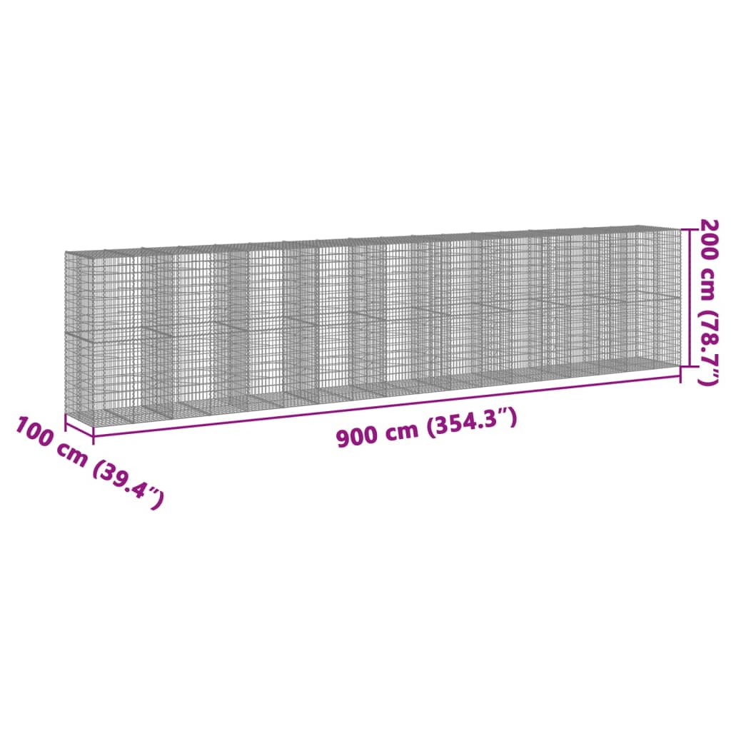 gabionkurv med cover 900x100x200 cm galvaniseret jern