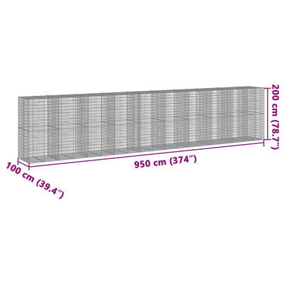 gabionkurv med cover 950x100x200 cm galvaniseret jern