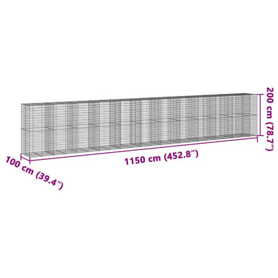 gabionkurv med cover 1150x100x200 cm galvaniseret jern