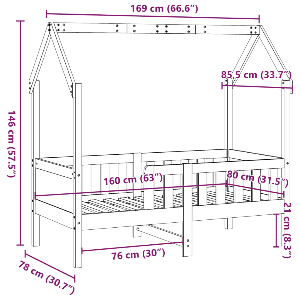 sengeramme til husseng 80x160 cm massivt fyrretræ gyldenbrun