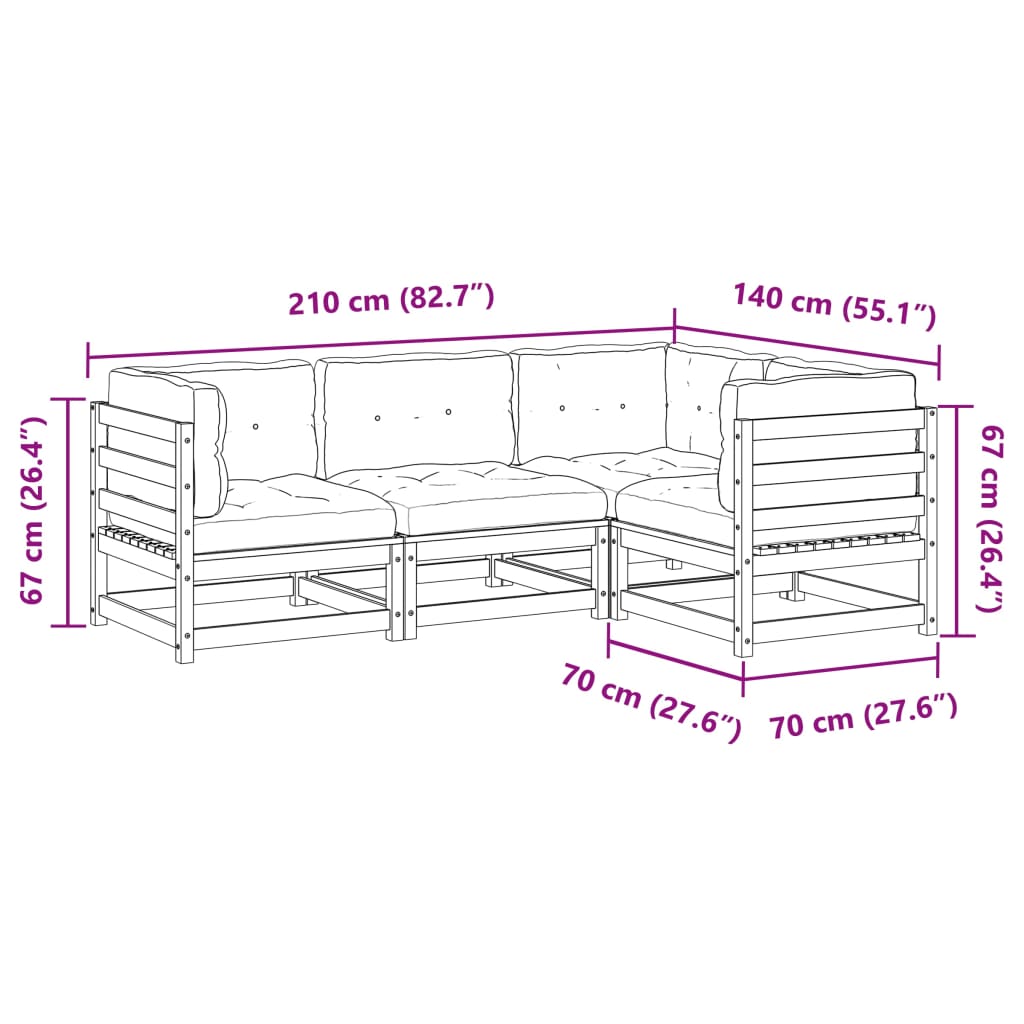 sofasæt til haven 4 dele med hynder massivt fyr gyldenbrun