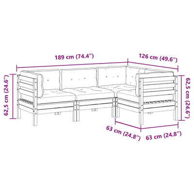 sofasæt til haven 4 dele med hynder massivt fyr gyldenbrun