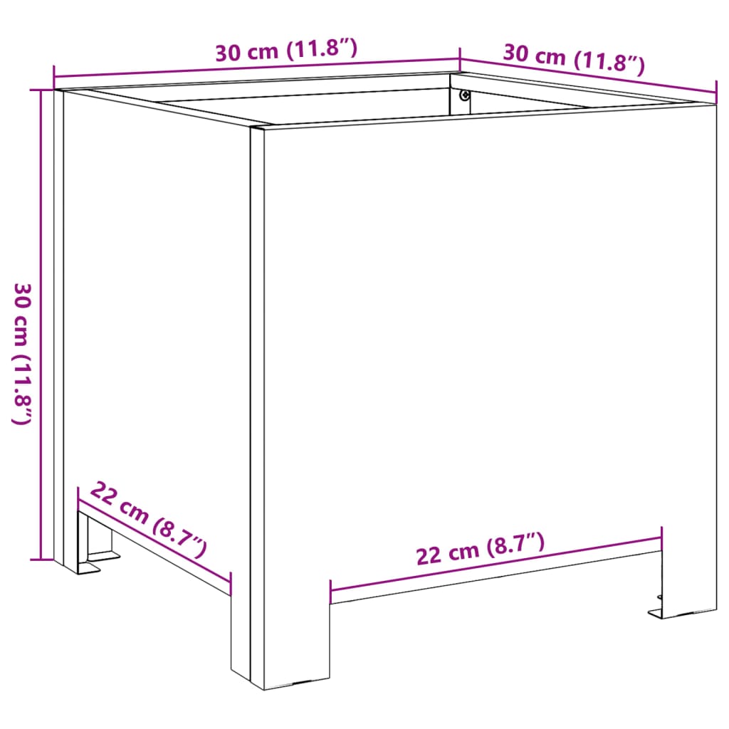 plantekasse 30x30x30 cm stål sort