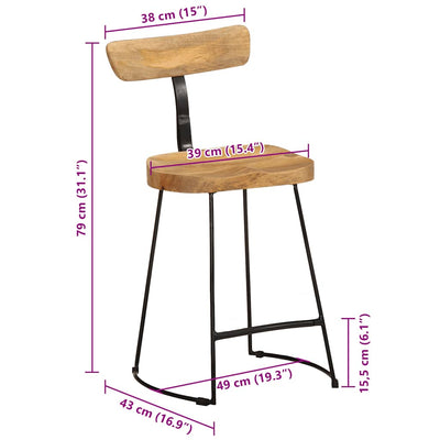 barstole 2 stk. 49x43x79 cm massivt mangotræ