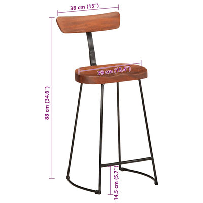 barstole 2 stk. 49x43x88 cm massivt mangotræ