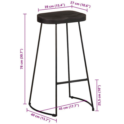 barstole 2 stk. 45x40x78 cm massivt mangotræ sort