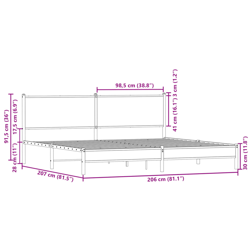 sengeramme uden madras 200x200 cm metal røget egetræsfarve