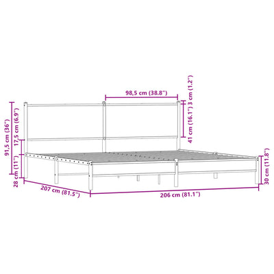 sengeramme uden madras 200x200 cm metal røget egetræsfarve