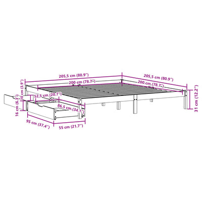 sengeramme uden madras 200x200 cm massivt fyrretræ gyldenbrun