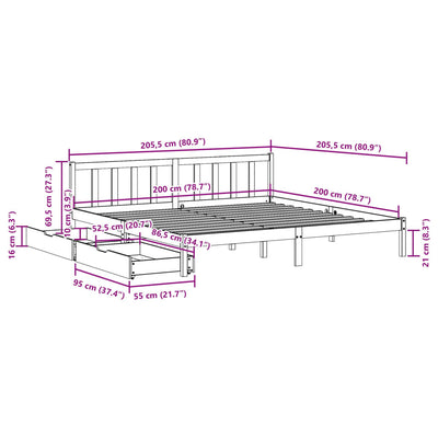 sengeramme uden madras 200x200 cm massivt fyrretræ gyldenbrun