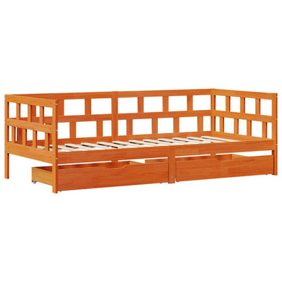 daybed med skuffer uden madras 90x200 cm massivt træ gyldenbrun