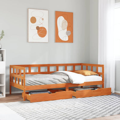 daybed med skuffer uden madras 90x200 cm massivt træ gyldenbrun