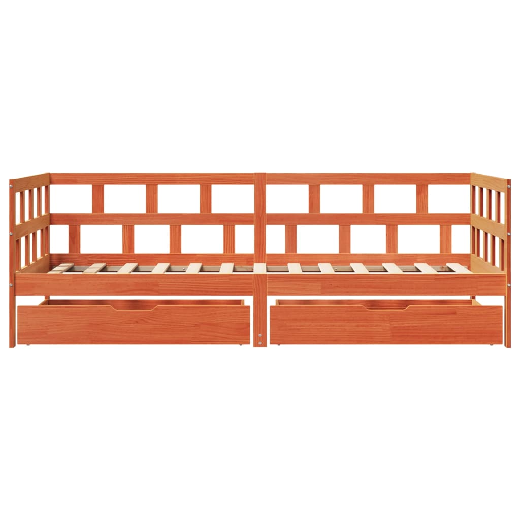 daybed med skuffer uden madras 90x200 cm massivt træ gyldenbrun