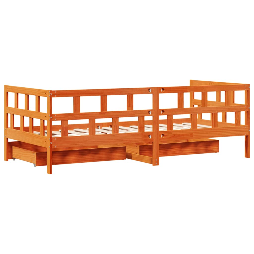 daybed med skuffer uden madras 90x200 cm massivt træ gyldenbrun