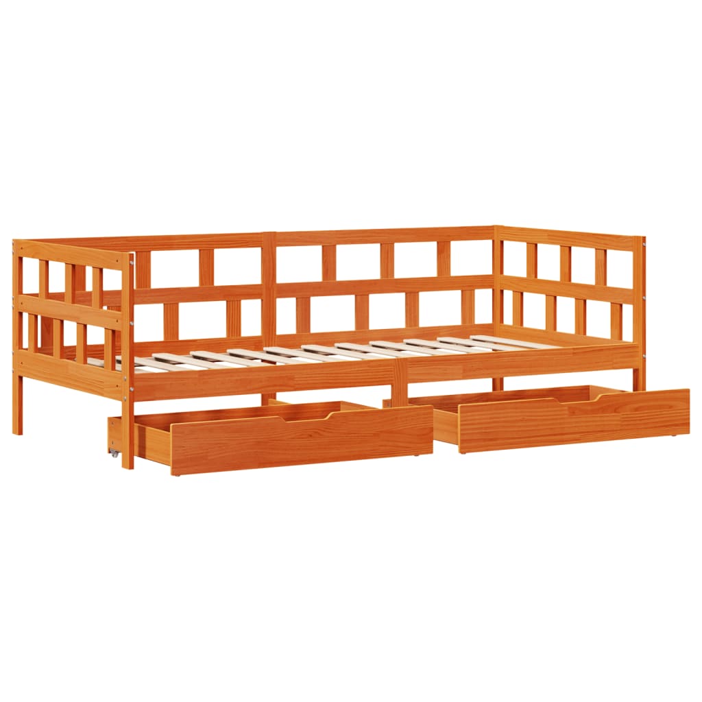 daybed med skuffer uden madras 90x200 cm massivt træ gyldenbrun