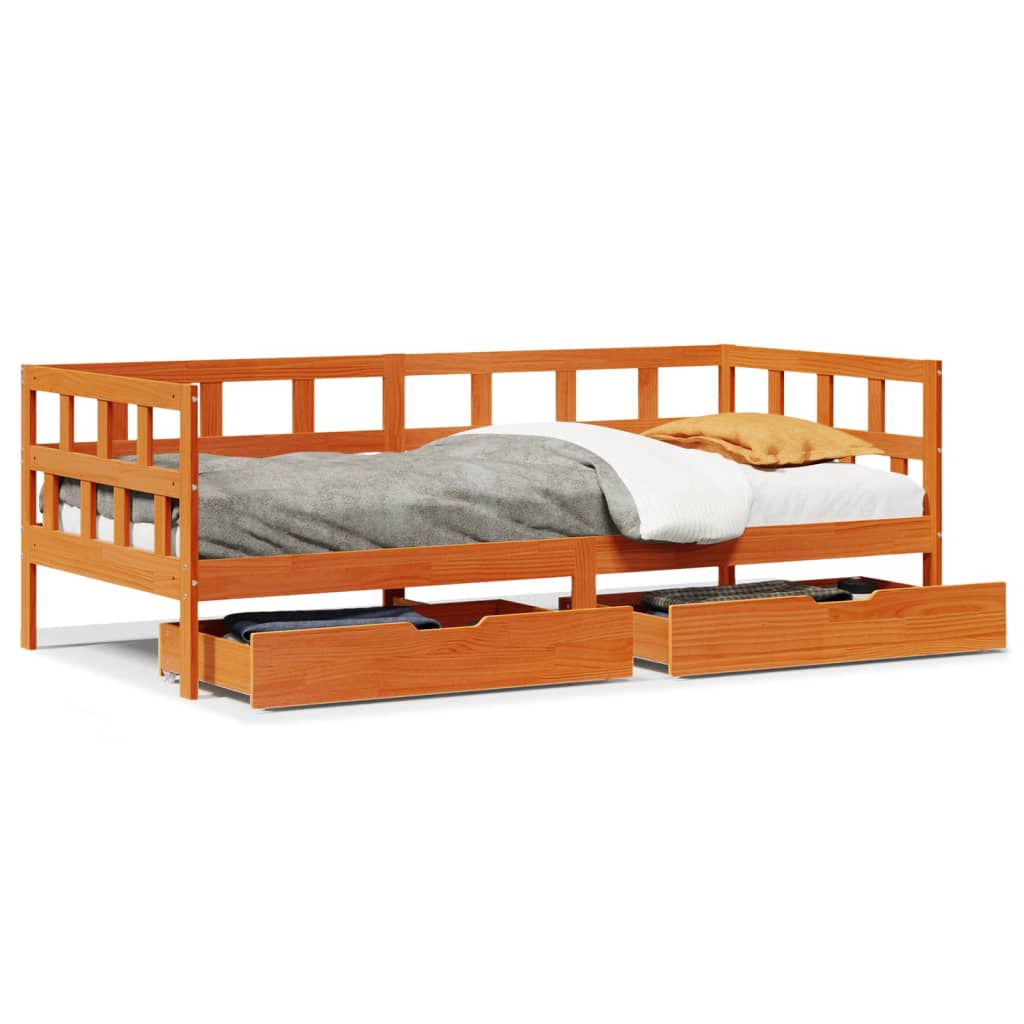 daybed med skuffer uden madras 90x200 cm massivt træ gyldenbrun