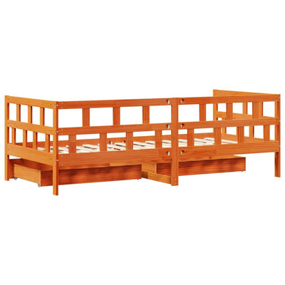 daybed med skuffer 80x200 cm massivt fyrretræ gyldenbrun