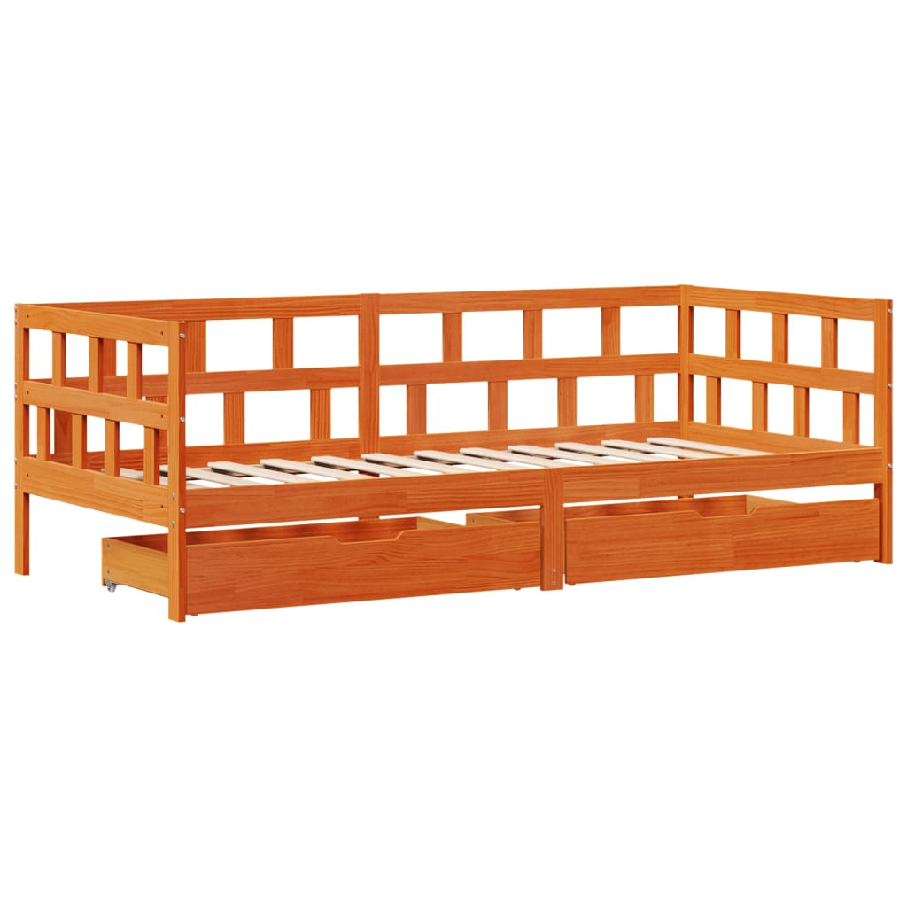 daybed med skuffer uden madras 90x190 cm massivt træ gyldenbrun