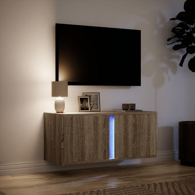 væghængt tv-bord med LED-lys 80x31x35 cm sonoma-eg