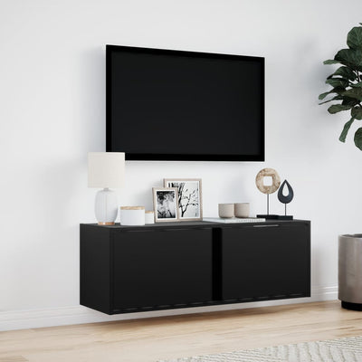 væghængt tv-bord med LED-lys 100x31x35 cm sort