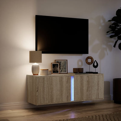 væghængt tv-bord med LED-lys 100x31x35 cm sonoma-eg