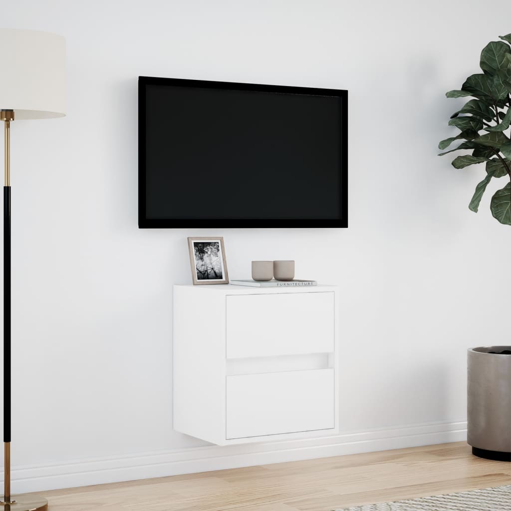 væghængt tv-bord med LED-lys 41x31x45 cm hvid