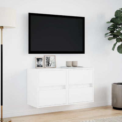 væghængte tv-borde 2 stk. med LED-lys 41x31x45 cm hvid