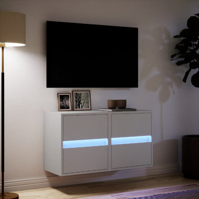 væghængte tv-borde 2 stk. med LED-lys 41x31x45 cm hvid