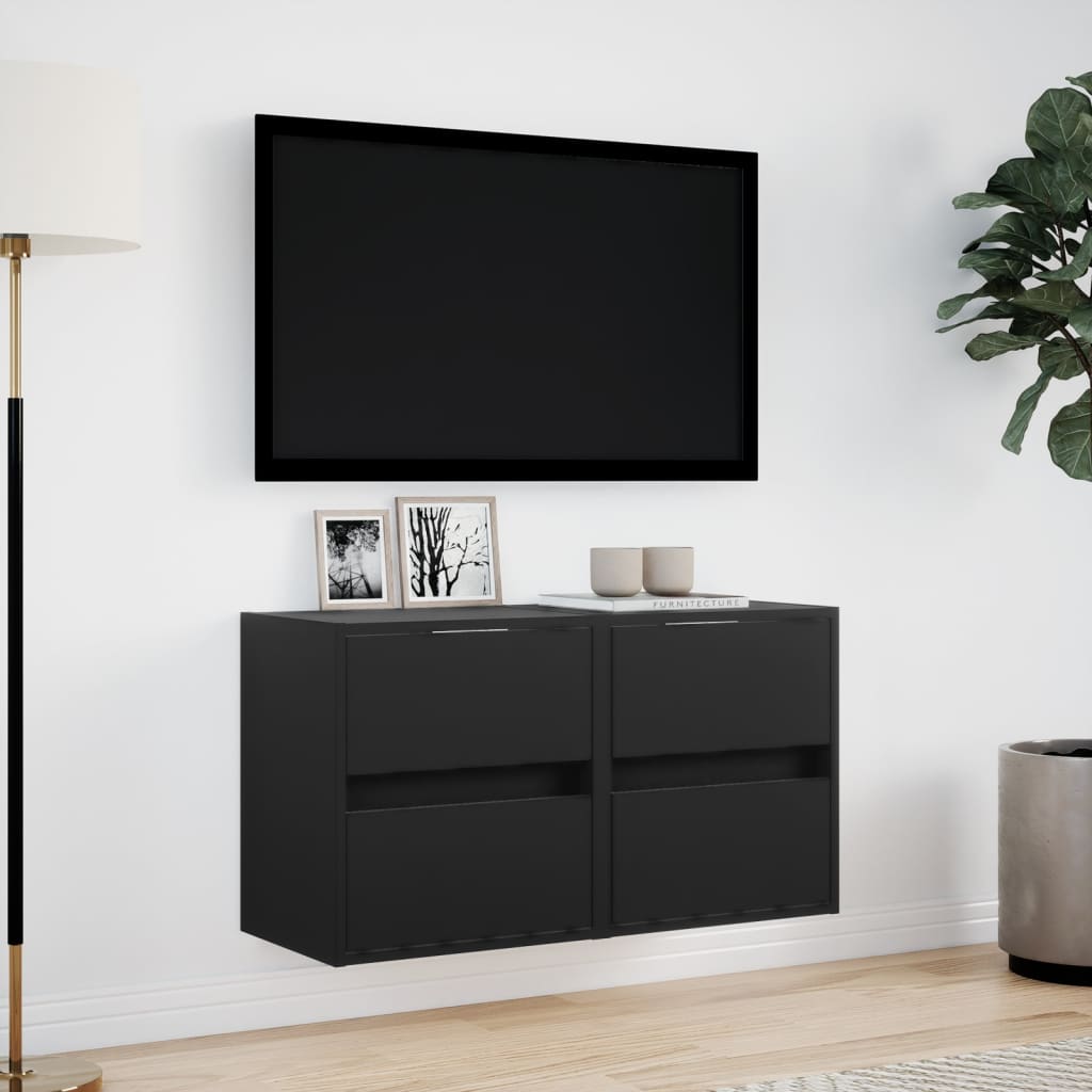 væghængte tv-borde 2 stk. med LED-lys 41x31x45 cm sort