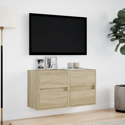 væghængte tv-borde 2 stk. med LED-lys 41x31x45 cm sonoma-eg