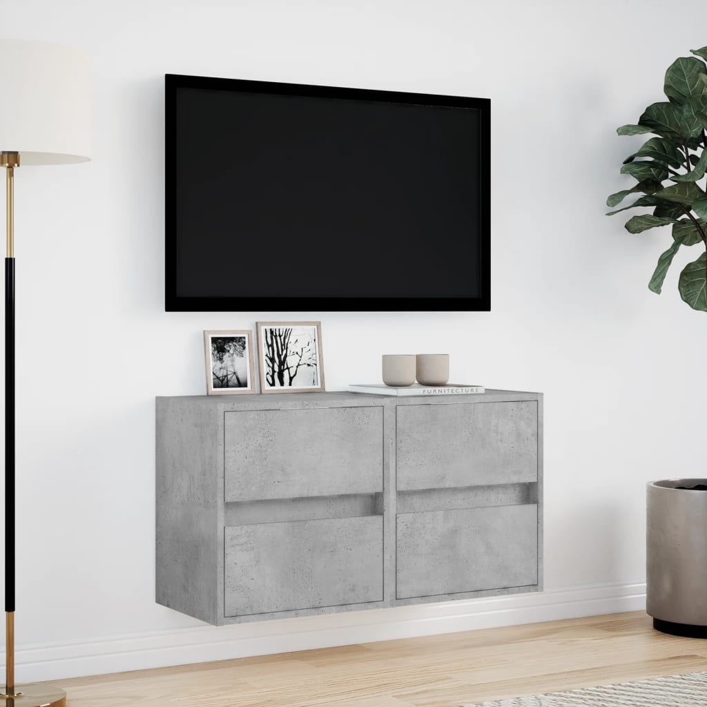 væghængte tv-borde 2 stk. med LED-lys 41x31x45 cm betongrå