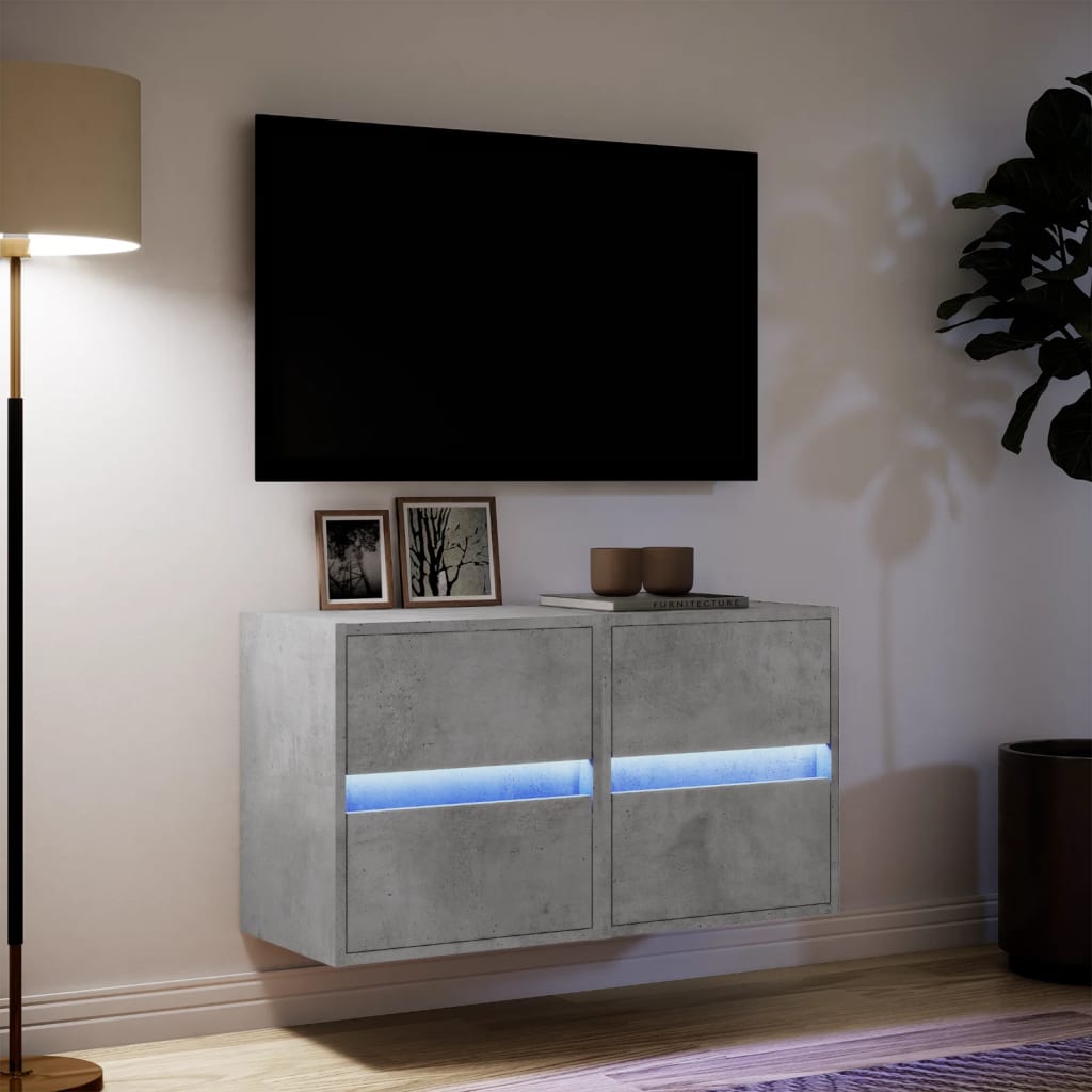 væghængte tv-borde 2 stk. med LED-lys 41x31x45 cm betongrå