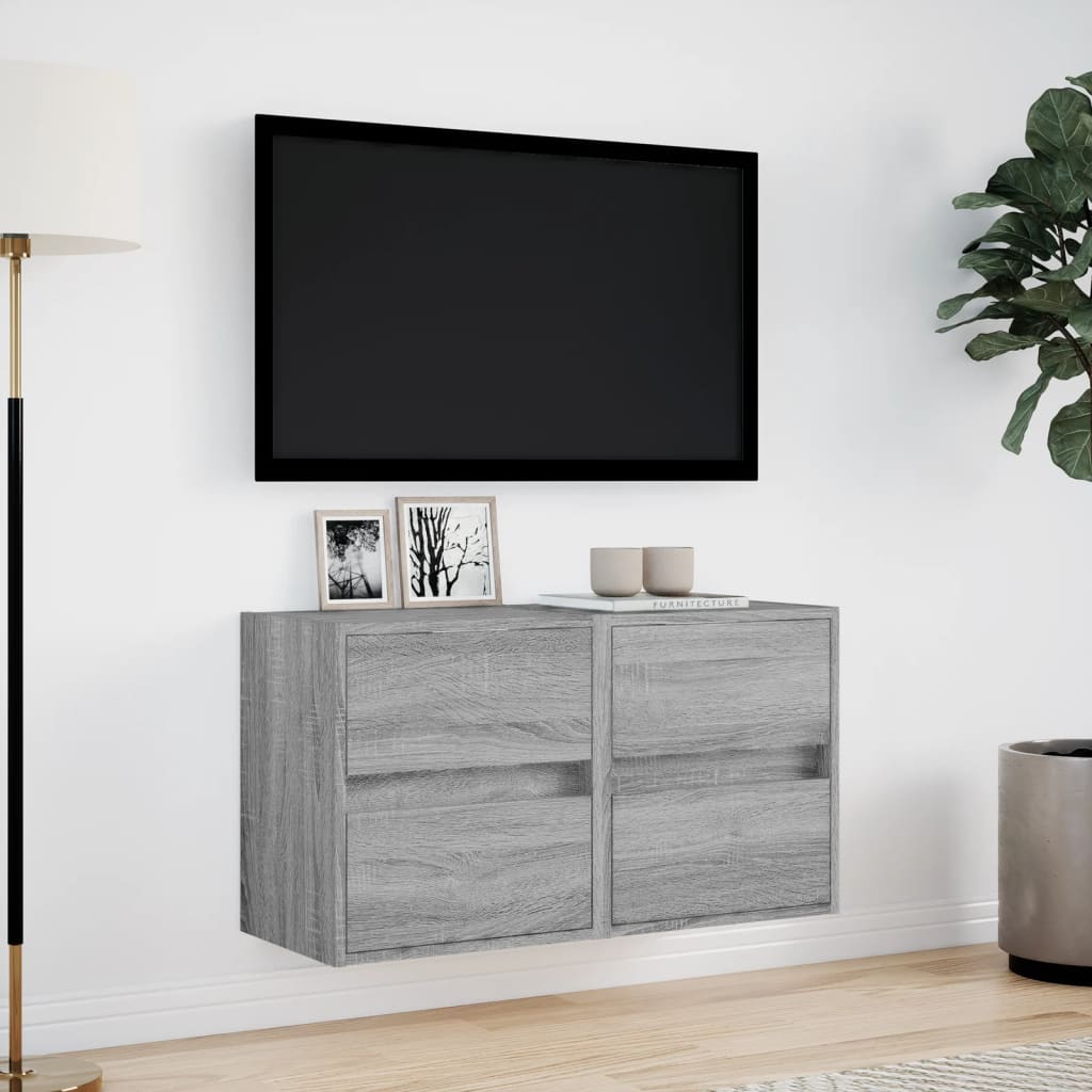 væghængte tv-borde 2 stk. med LED-lys 41x31x45 cm grå sonoma-eg