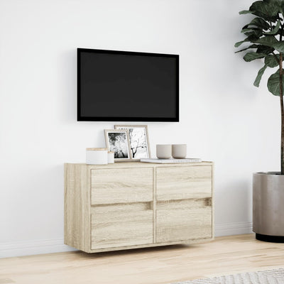 væghængt tv-bord med LED-lys 80x31x45 cm sonoma-eg