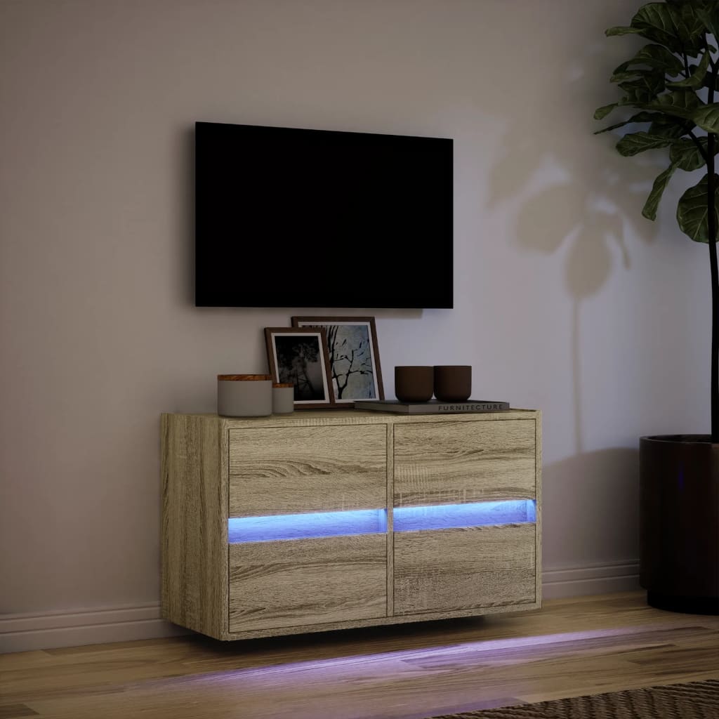 væghængt tv-bord med LED-lys 80x31x45 cm sonoma-eg