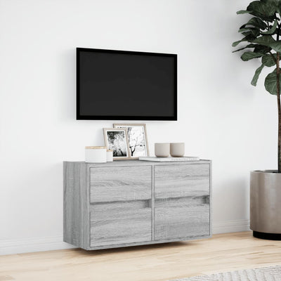 væghængt tv-bord med LED-lys 80x31x45 cm grå sonoma-eg