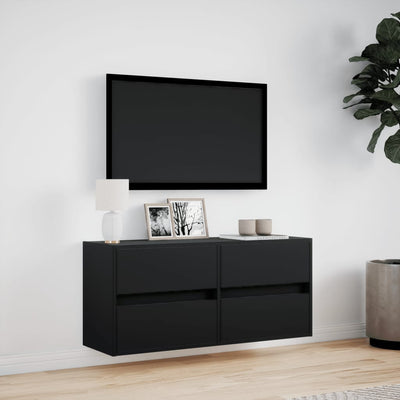 væghængt tv-bord med LED-lys 100x31x45 cm sort