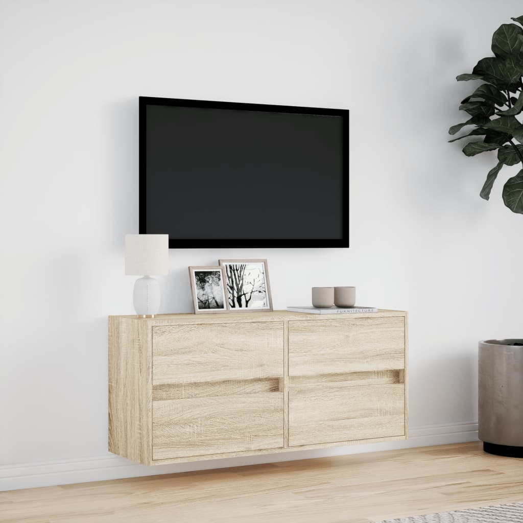 væghængt tv-bord med LED-lys 100x31x45 cm sonoma-eg