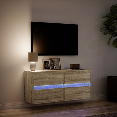 væghængt tv-bord med LED-lys 100x31x45 cm sonoma-eg