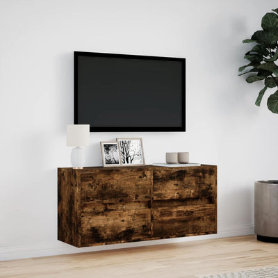 væghængt tv-bord med LED-lys 100x31x45 cm røget egetræsfarve