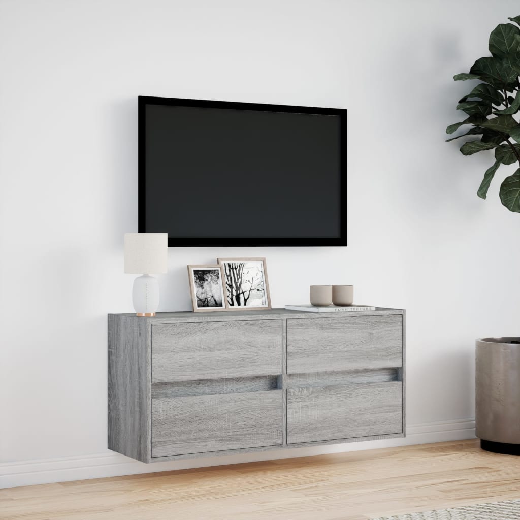 væghængt tv-bord med LED-lys 100x31x45 cm grå sonoma-eg