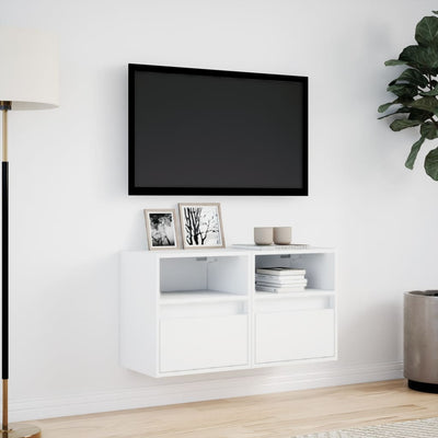 væghængte tv-borde 2 stk. med LED-lys 41x31x45 cm hvid