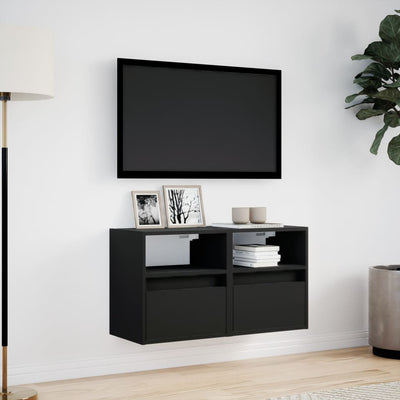 væghængte tv-borde 2 stk. med LED-lys 41x31x45 cm sort