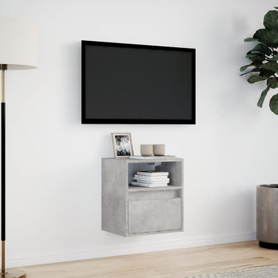 væghængt tv-bord med LED-lys 41x31x45 cm betongrå