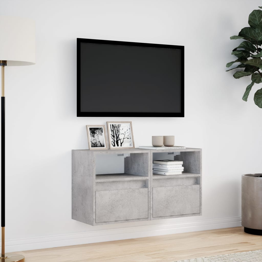 væghængte tv-borde 2 stk. med LED-lys 41x31x45 cm betongrå