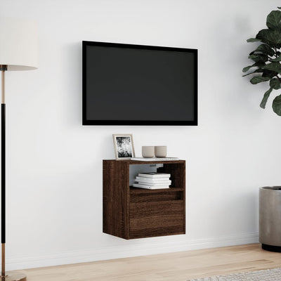 væghængt tv-bord med LED-lys 41x31x45 cm brun egetræsfarve