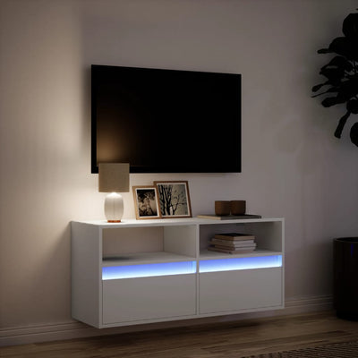 væghængt tv-bord med LED-lys 100x31x45 cm hvid