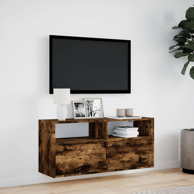 væghængt tv-bord med LED-lys 100x31x45 cm røget egetræsfarve