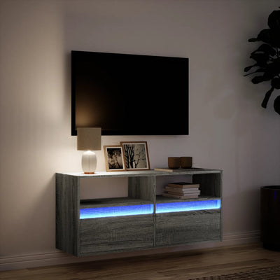 væghængt tv-bord med LED-lys 100x31x45 cm grå sonoma-eg