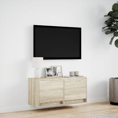 væghængt tv-bord med LED-lys 80x31x35 cm sonoma-eg